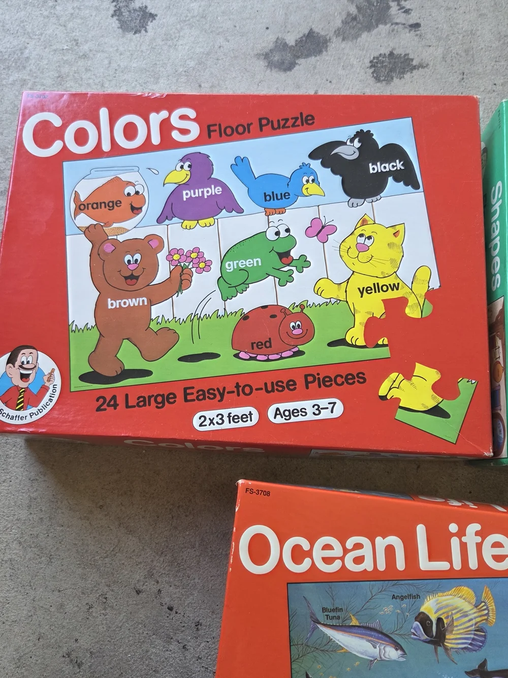 3 Kids Floor Puzzle Set - Colors, Ocean Life & Shapes - Multicolor